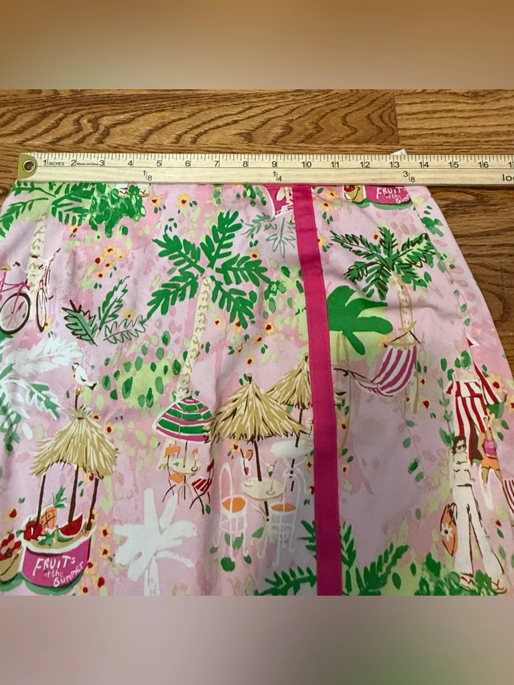 Vtg Bamboo Traders Skirt 6 Pink Tropical Novelty Fruit Preppy Whimsical Y2K